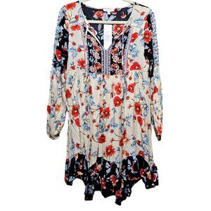 Patrons Of Peace XS Floral Boho Dress  DB Black Print Floral Pattern